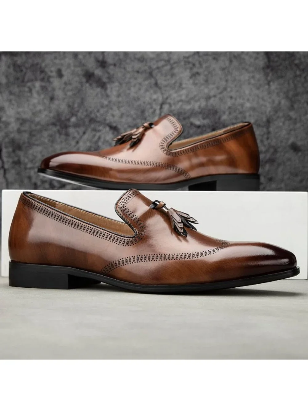 Men's Brown Classic Luxury Stylish Fashion Rubber Slip On Loafers Dress Shoes